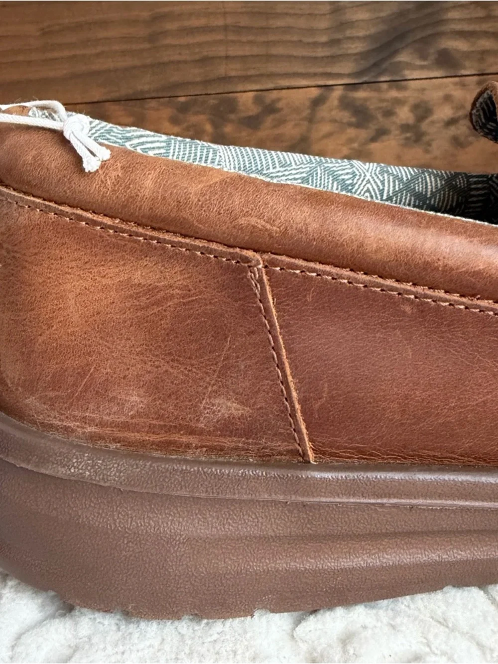 Hey Dude Wally Grip Moc Craft Leather Shoes Men Sz 15 Brown Slip On Comfort EUC - Picture 12 of 16